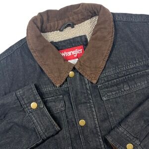 Wrangler Chore Jacket Mens 3XL Black Denim Sherpa Lined Corduroy Collar